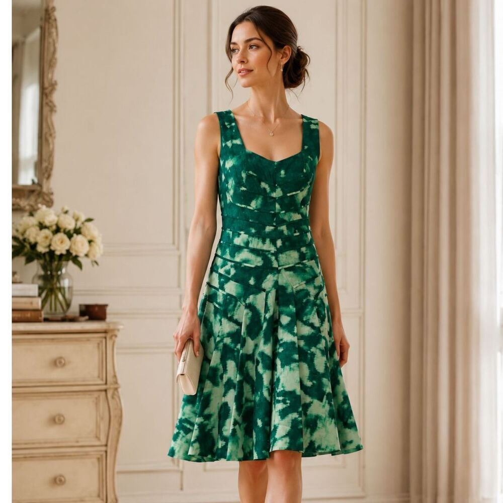 Oscar De La Renta Silk Abstract Fit Flare Dress SZ12